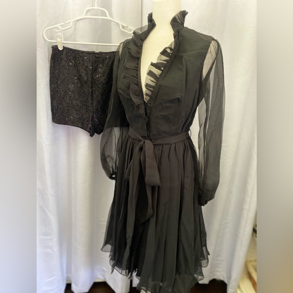 Vintage JACK BRYAN split front dress & sequin shorts.